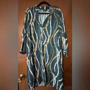 Elegant Teal and Gold Patterned Dress